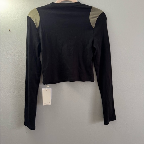 Commense Black‎ and Tan Long Sleeve cropped top - Picture 4 of 5